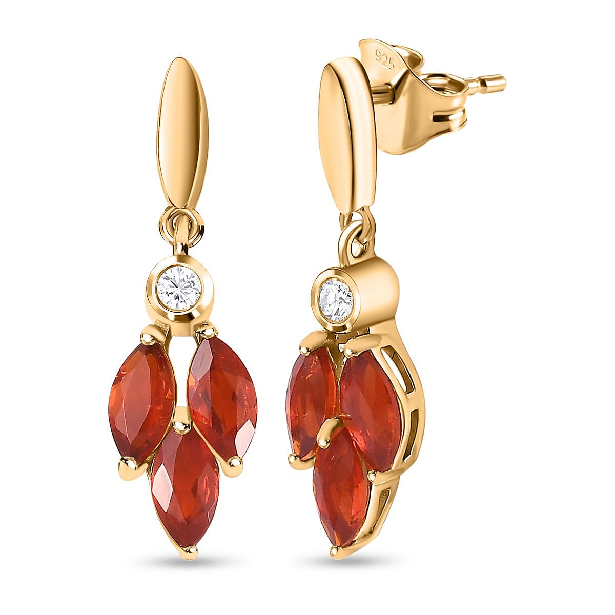 Salamanca Fire Opal & Natural Zircon Earrings in 18K Gold Vermeil Sterling Silver 1.10 Ct.