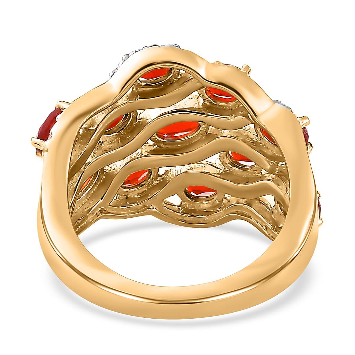 Salamanca Fire Opal & Natural Zircon Wave Ring in 18K Gold Vermeil Sterling Silver 1.85 Ct
