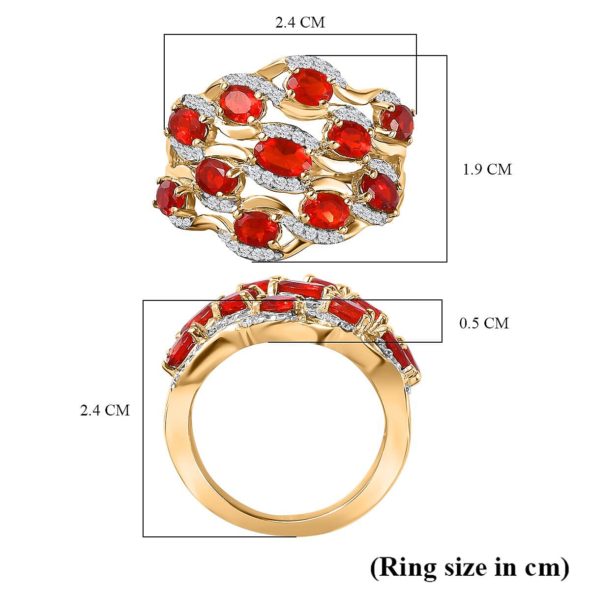 Salamanca Fire Opal & Natural Zircon Wave Ring in 18K Gold Vermeil Sterling Silver 1.85 Ct