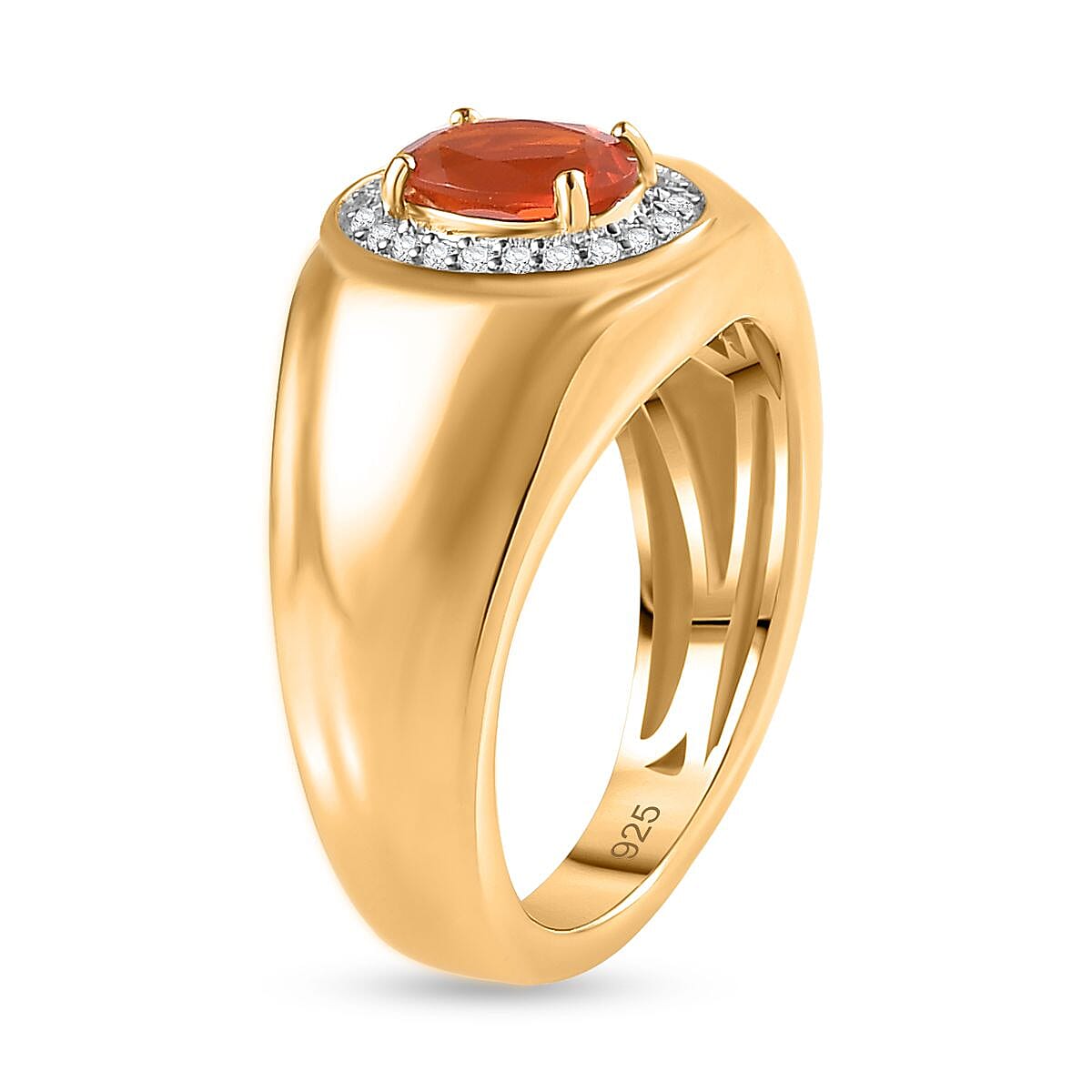 Salamanca Fire Opal & Natural Zircon Signet Ring in 18K Gold Vermeil Sterling Silver