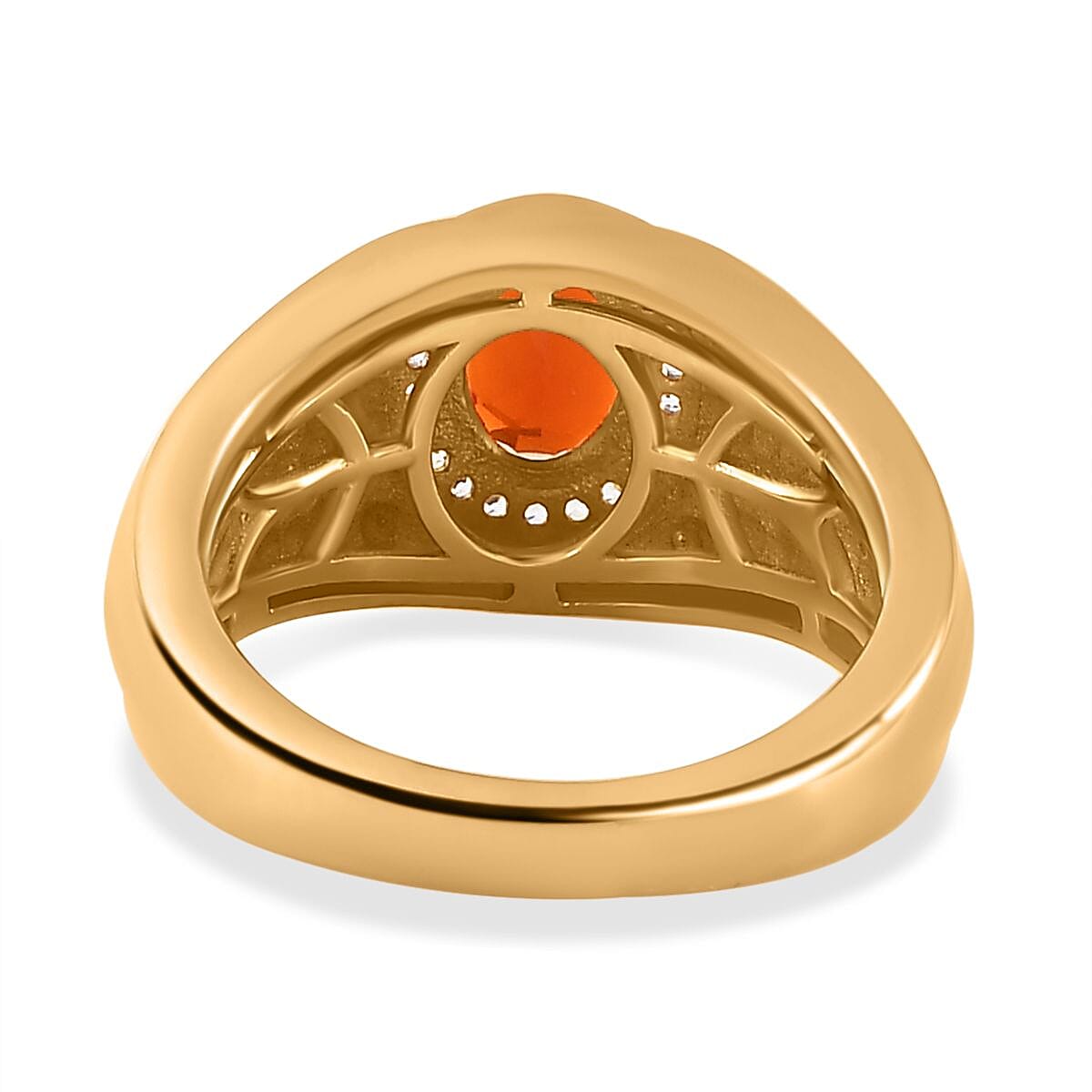 Salamanca Fire Opal & Natural Zircon Signet Ring in 18K Gold Vermeil Sterling Silver