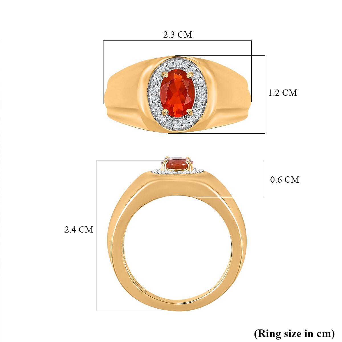 Salamanca Fire Opal & Natural Zircon Signet Ring in 18K Gold Vermeil Sterling Silver