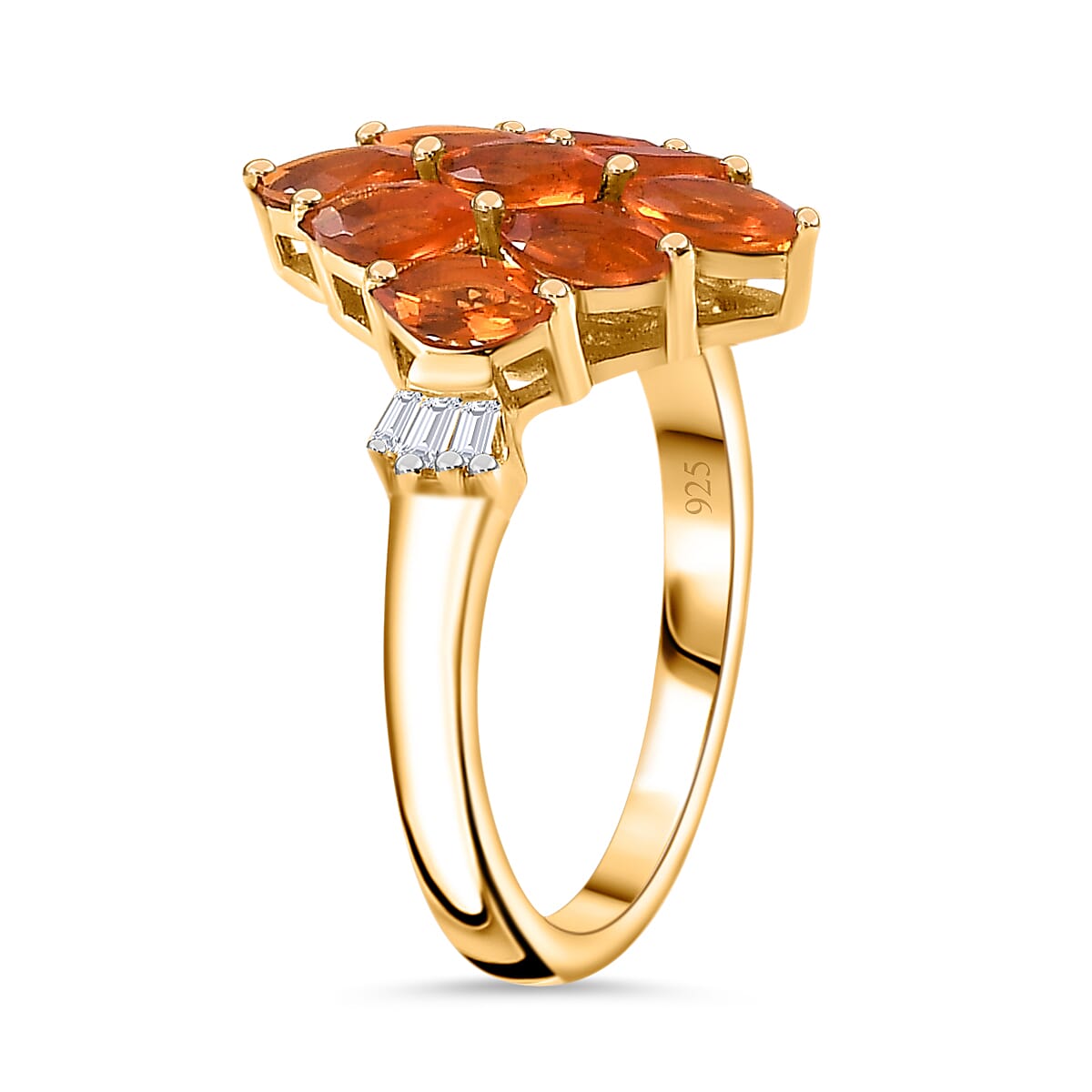 Fire Opal & Diamond Cluster Ring in 18K Yellow Gold Vermeil Plated Sterling Silver