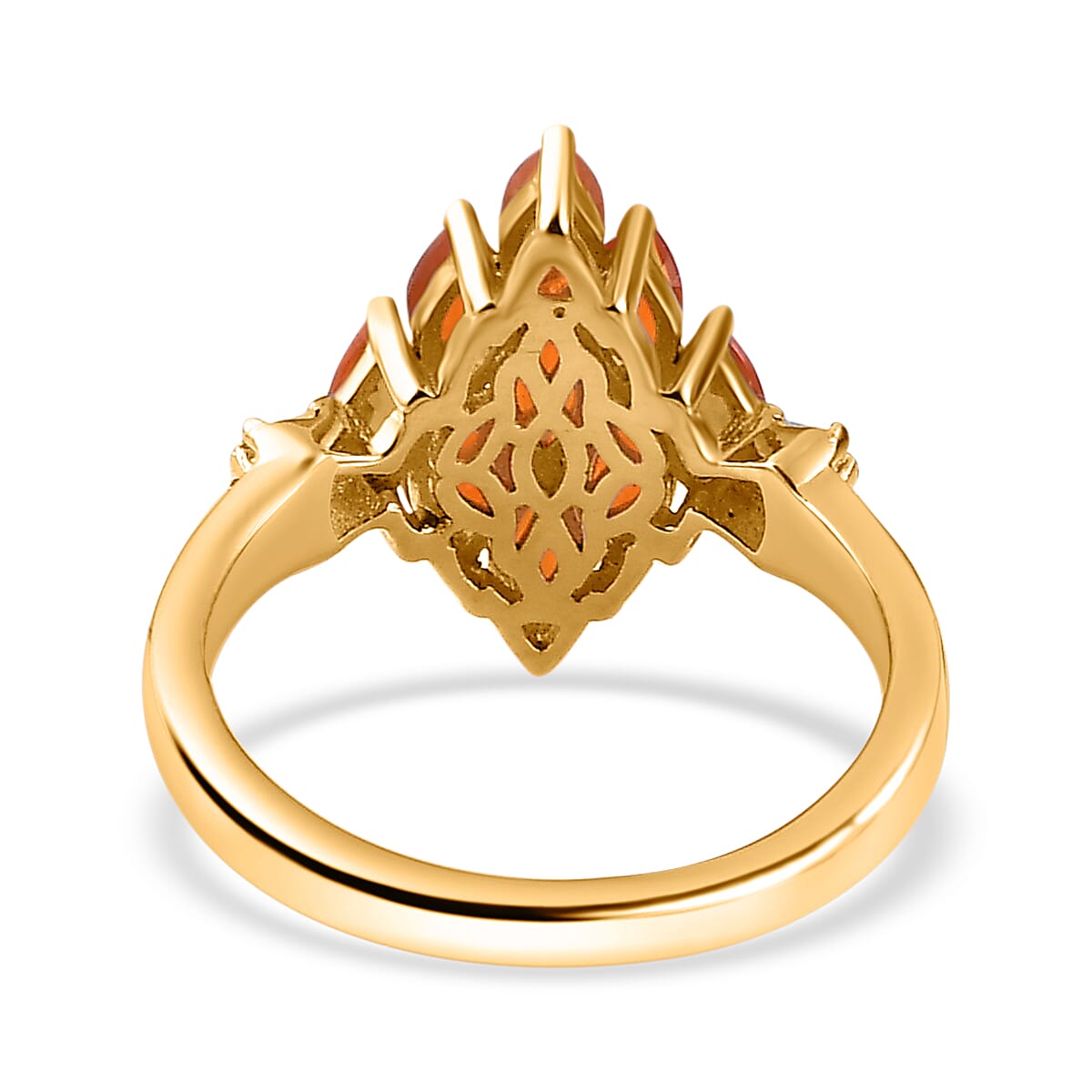 Fire Opal & Diamond Cluster Ring in 18K Yellow Gold Vermeil Plated Sterling Silver