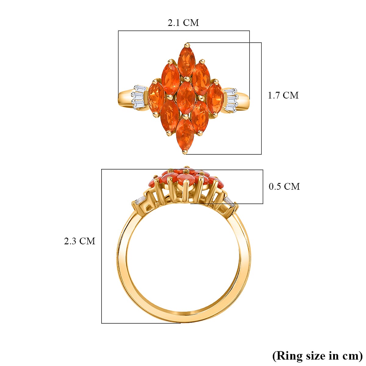 Fire Opal & Diamond Cluster Ring in 18K Yellow Gold Vermeil Plated Sterling Silver