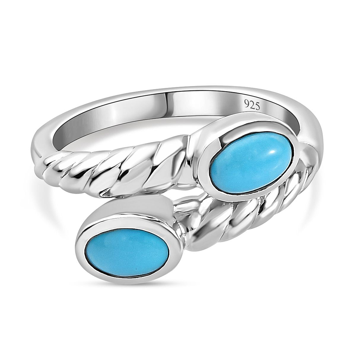 Arizona Sleeping Beauty Turquoise Bypass Ring in Platinum Overlay Sterling Silver