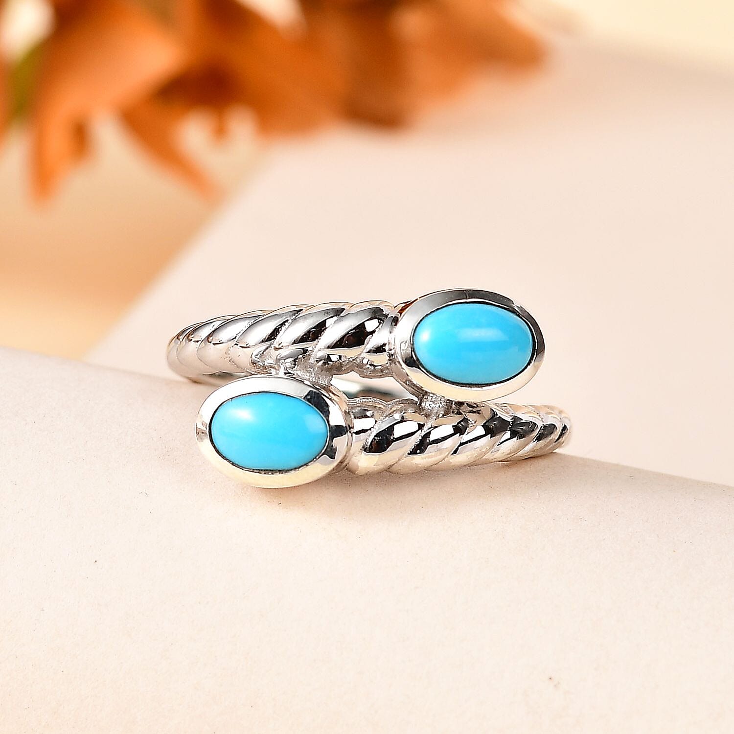 Arizona Sleeping Beauty Turquoise Bypass Ring in Platinum Overlay Sterling Silver