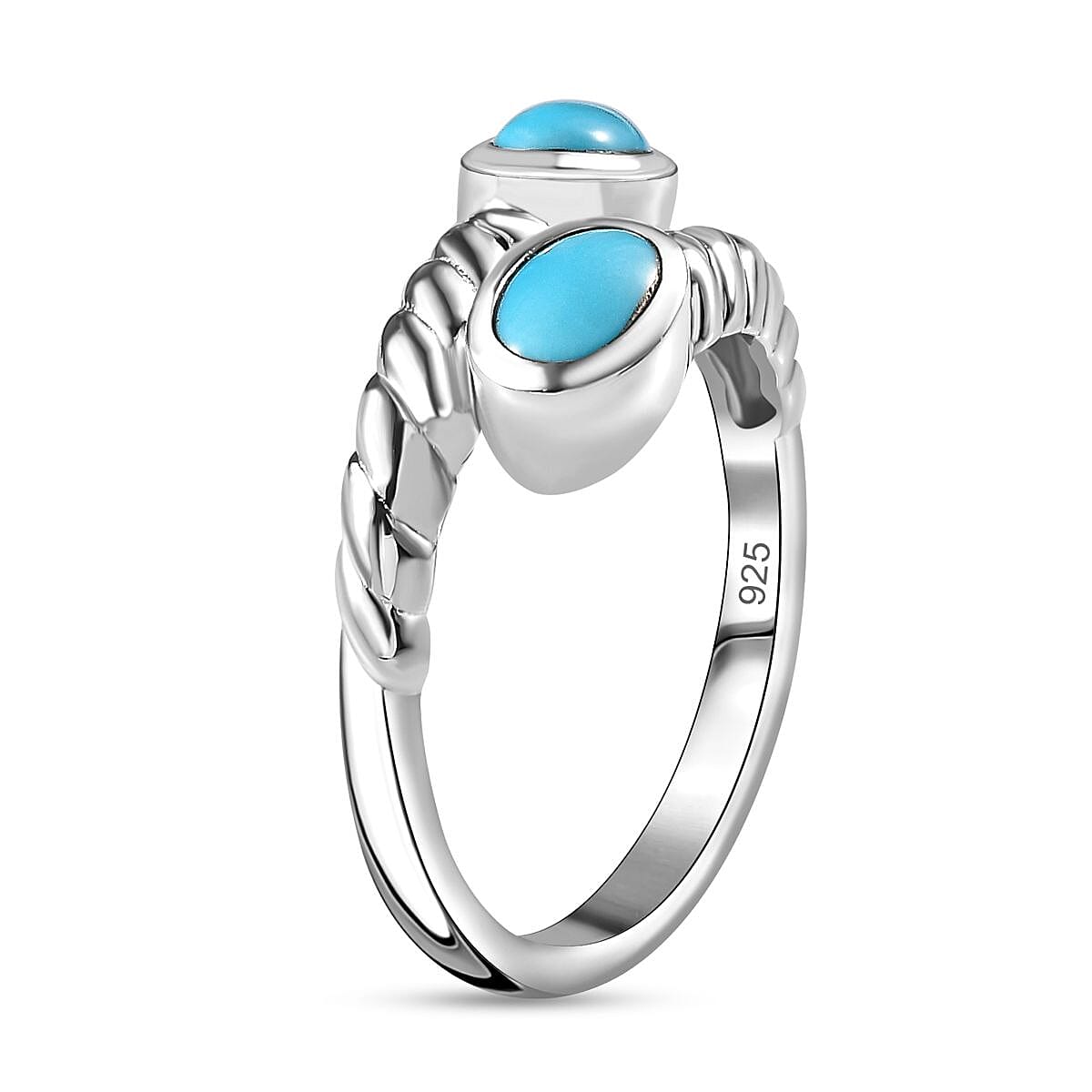 Arizona Sleeping Beauty Turquoise Bypass Ring in Platinum Overlay Sterling Silver