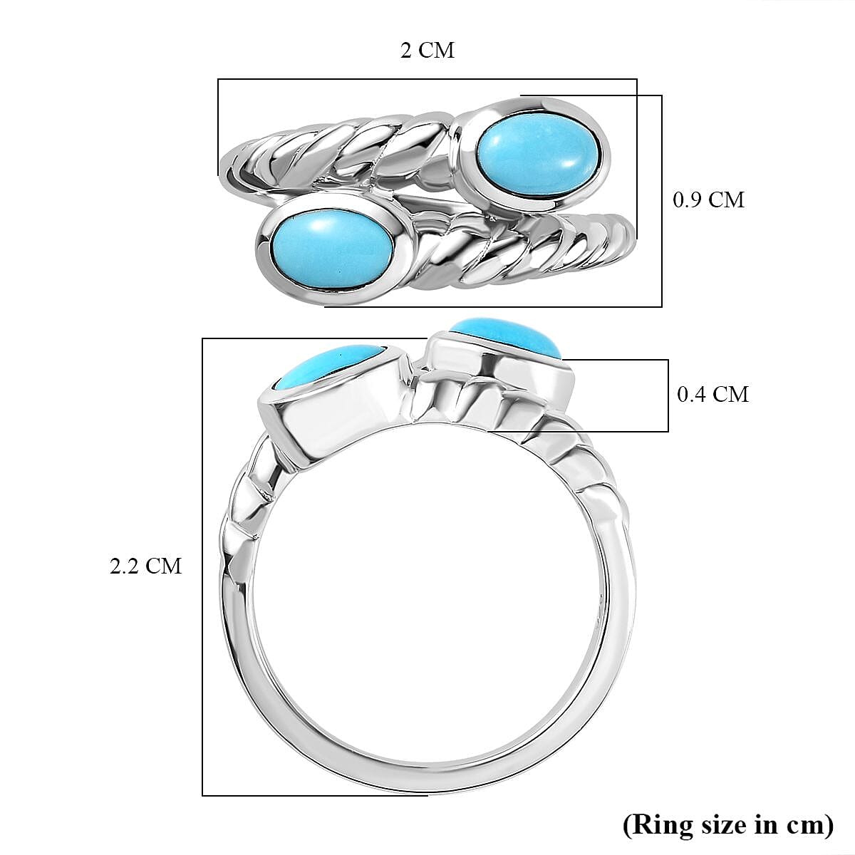 Arizona Sleeping Beauty Turquoise Bypass Ring in Platinum Overlay Sterling Silver