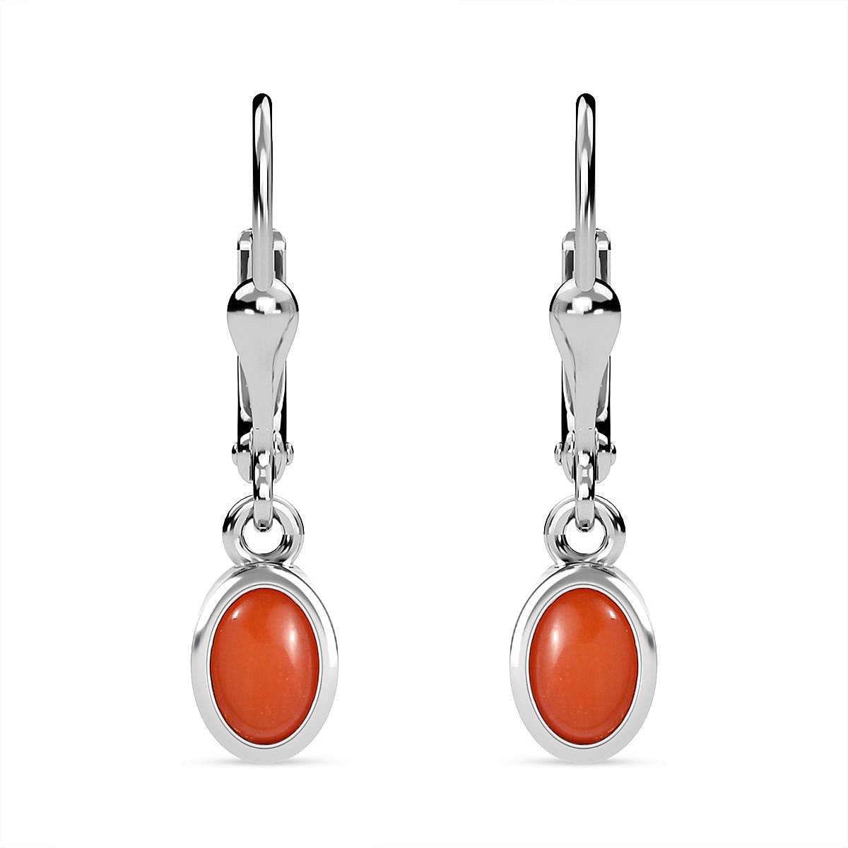 Coral Solitaire Earrings in Platinum Overlay Sterling Silver