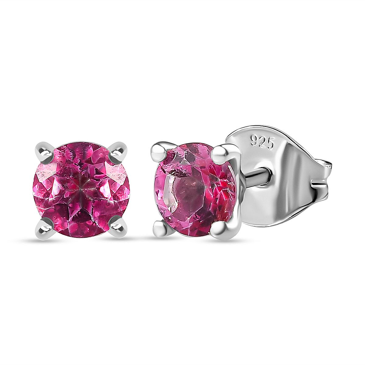 Pink Mystic Topaz Solitaire Stud Earrings in Platinum Overlay Sterling Silver 1.17 Ct.