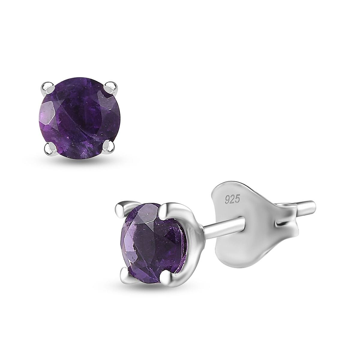 Amethyst Solitaire Stud Earrings in Platinum Overlay Sterling Silver