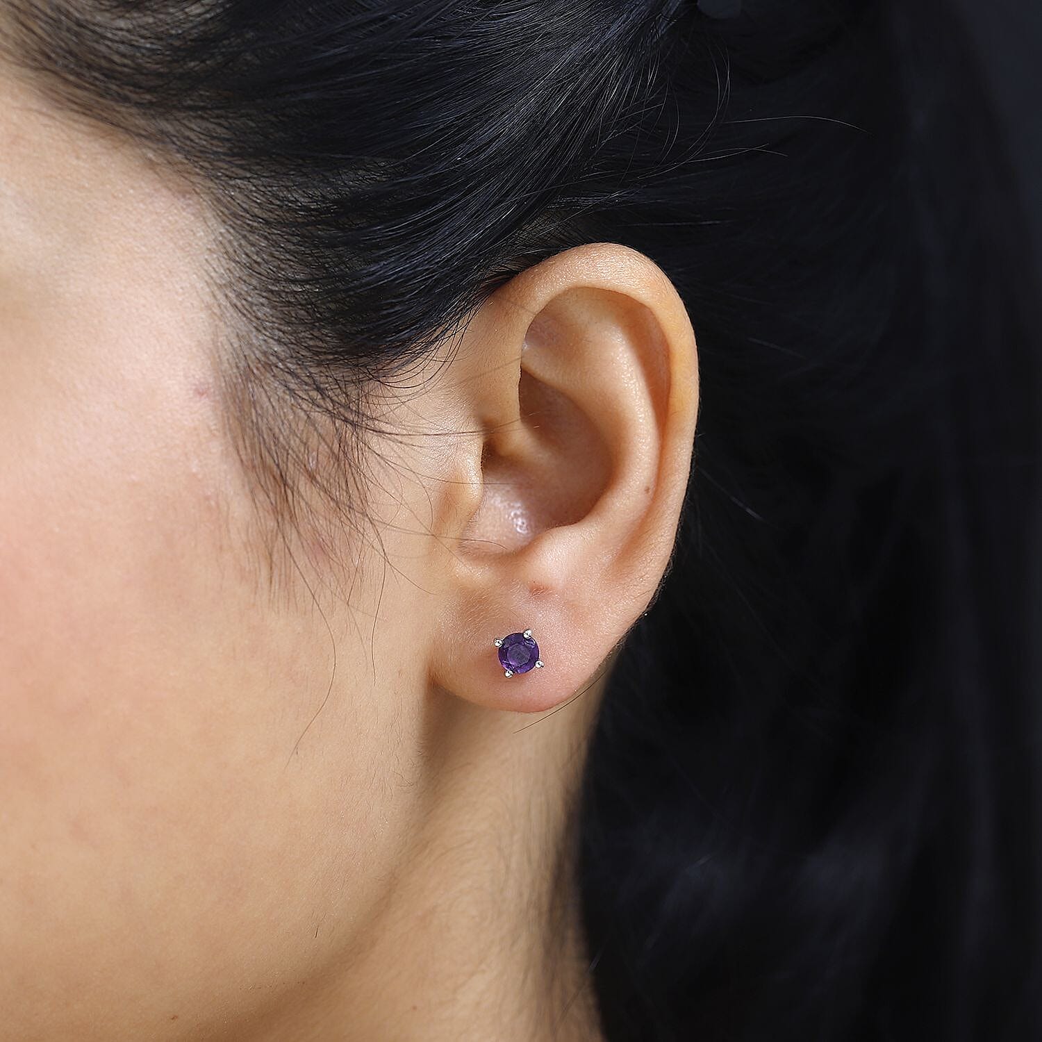 Amethyst Solitaire Stud Earrings in Platinum Overlay Sterling Silver