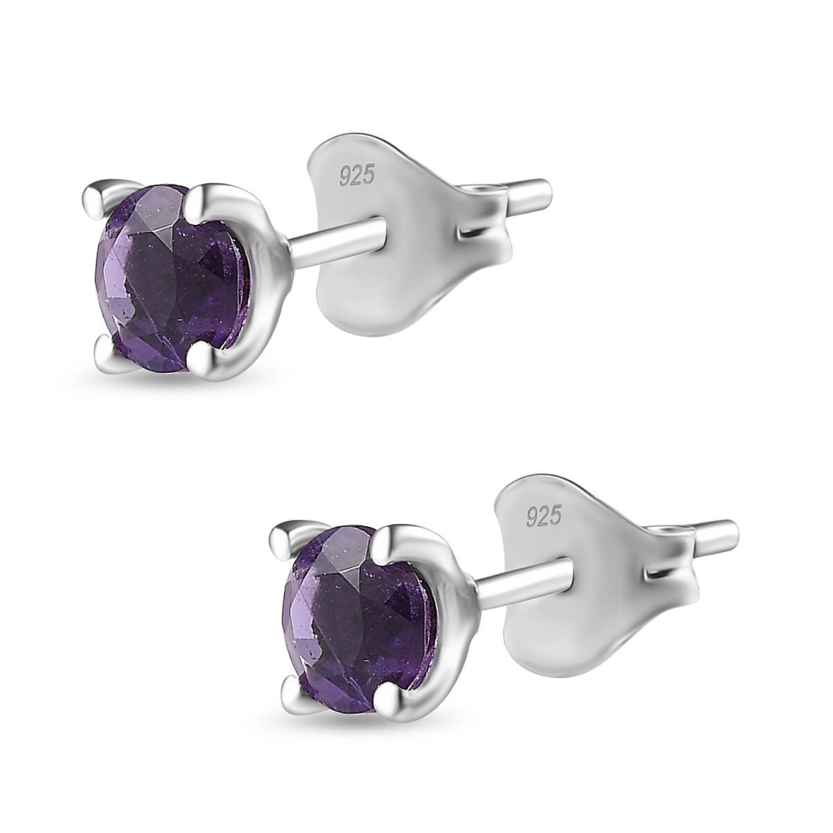 Amethyst Solitaire Stud Earrings in Platinum Overlay Sterling Silver