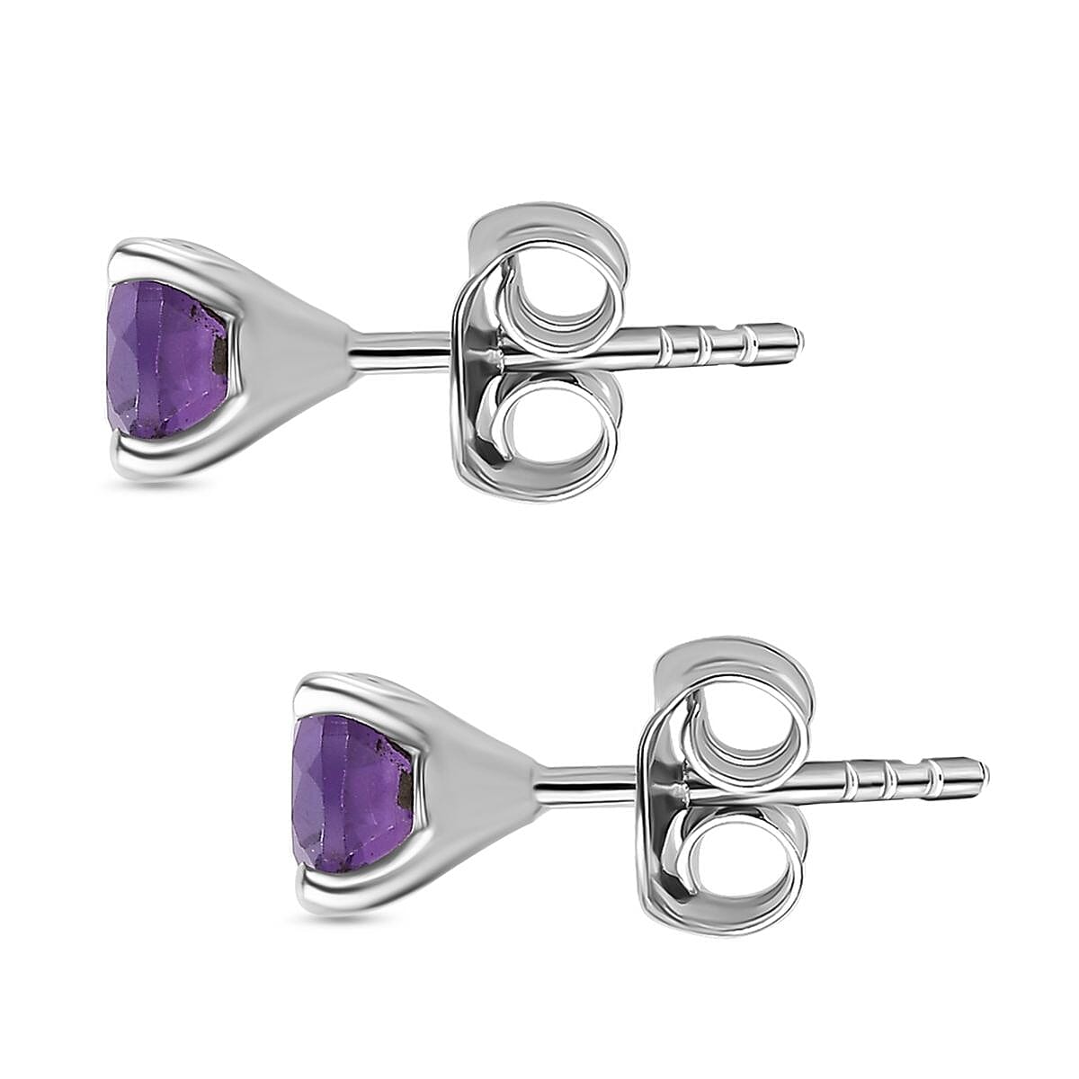 Amethyst Solitaire Stud Earrings in Platinum Overlay Sterling Silver