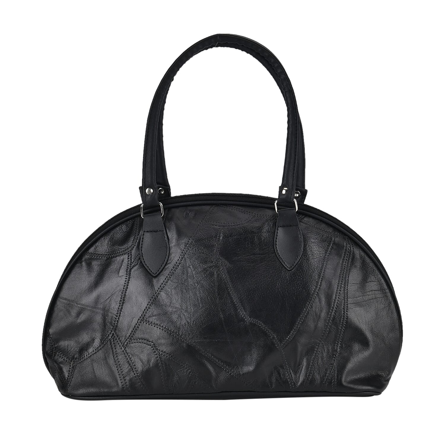 Leather Half-moon Shoulder Bag with Handle Drop - Black