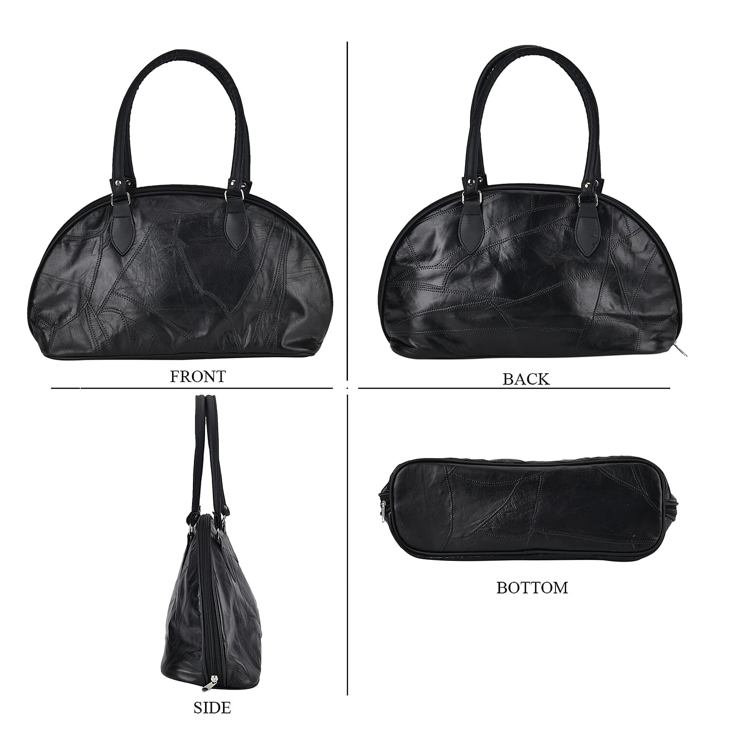 Leather Half-moon Shoulder Bag with Handle Drop - Black