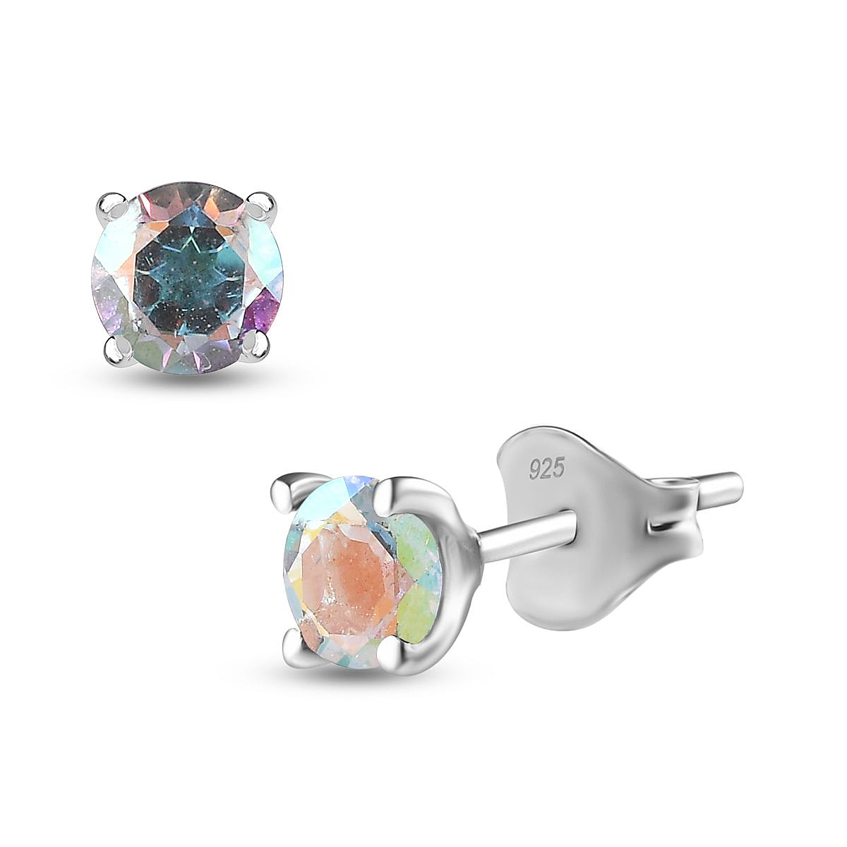 One Time Closeout Mercury Mystic Topaz Solitaire Stud Earrings in Platinum  Overlay Sterling Silver 1.20 Ct