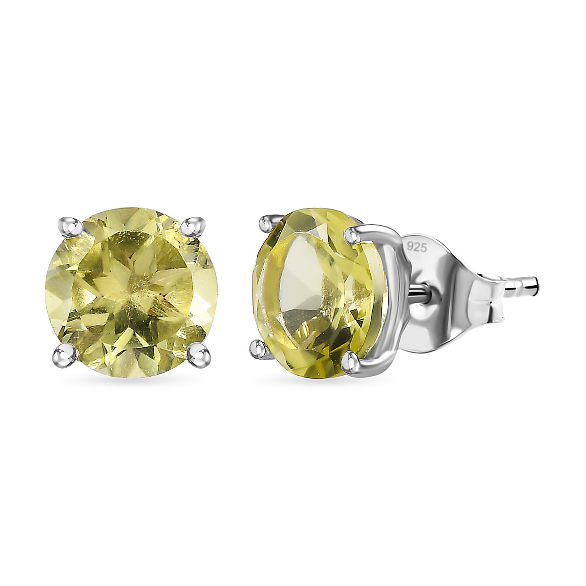 Green Gold Quartz Solitaire Earrings in Platinum Overlay Sterling Silver 3.60 Ct.
