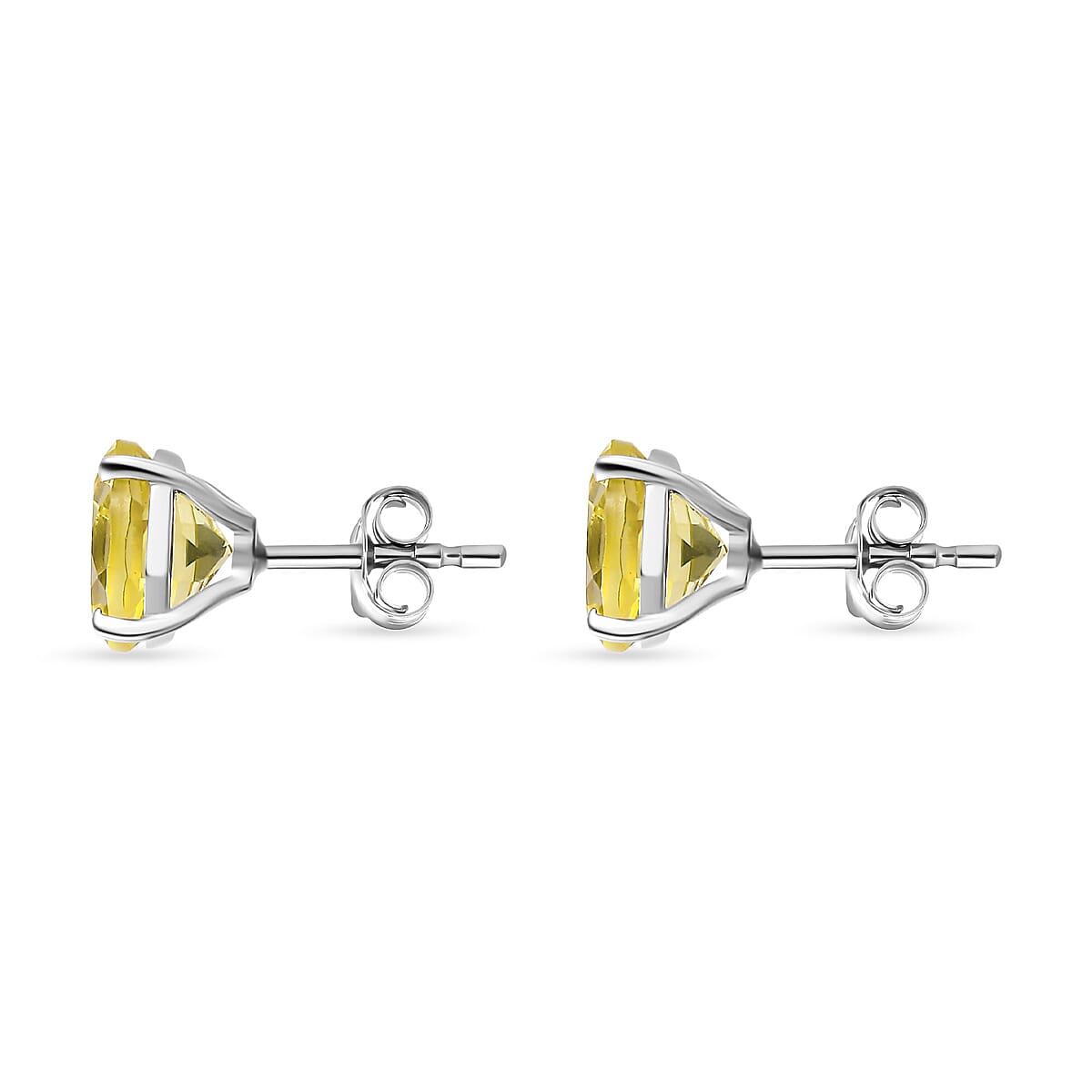 One Time Closeout - Green Gold Quartz Solitaire Earrings in Platinum Overlay Sterling Silver 3.60 Ct.