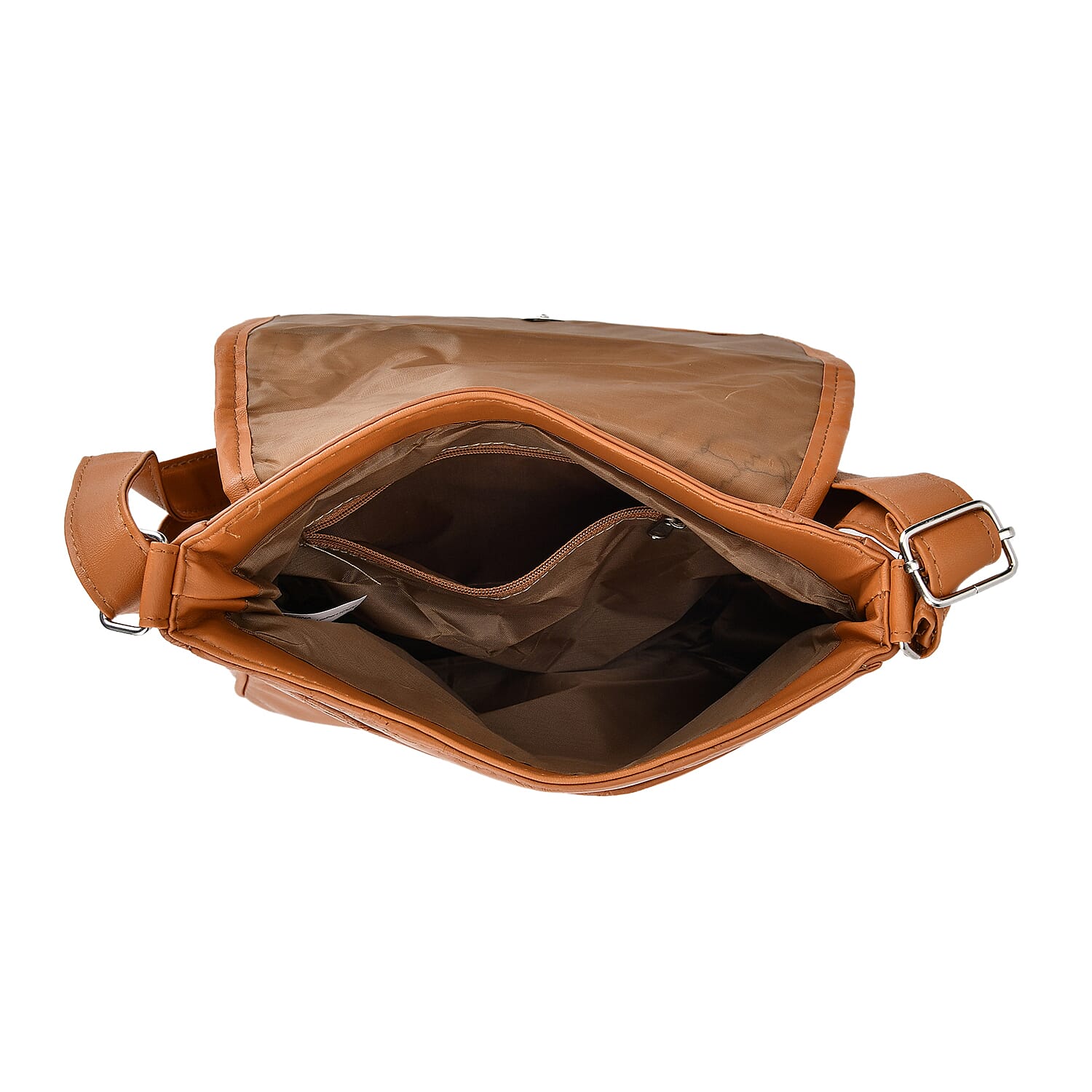 100% Patchwork Leather Solid Crossbody Bag - Tan