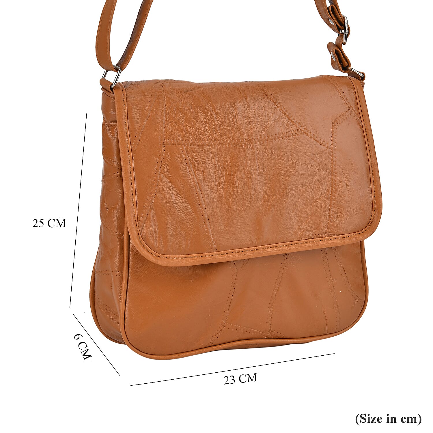 100% Patchwork Leather Solid Crossbody Bag - Tan