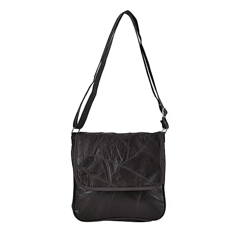 Leather Solid Crossbody Bag (Size 23x25x6 ) - Zed Black