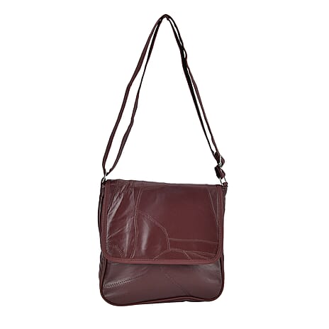 Peachwork Leather Flap Crossbody Bag - Dark Maroon