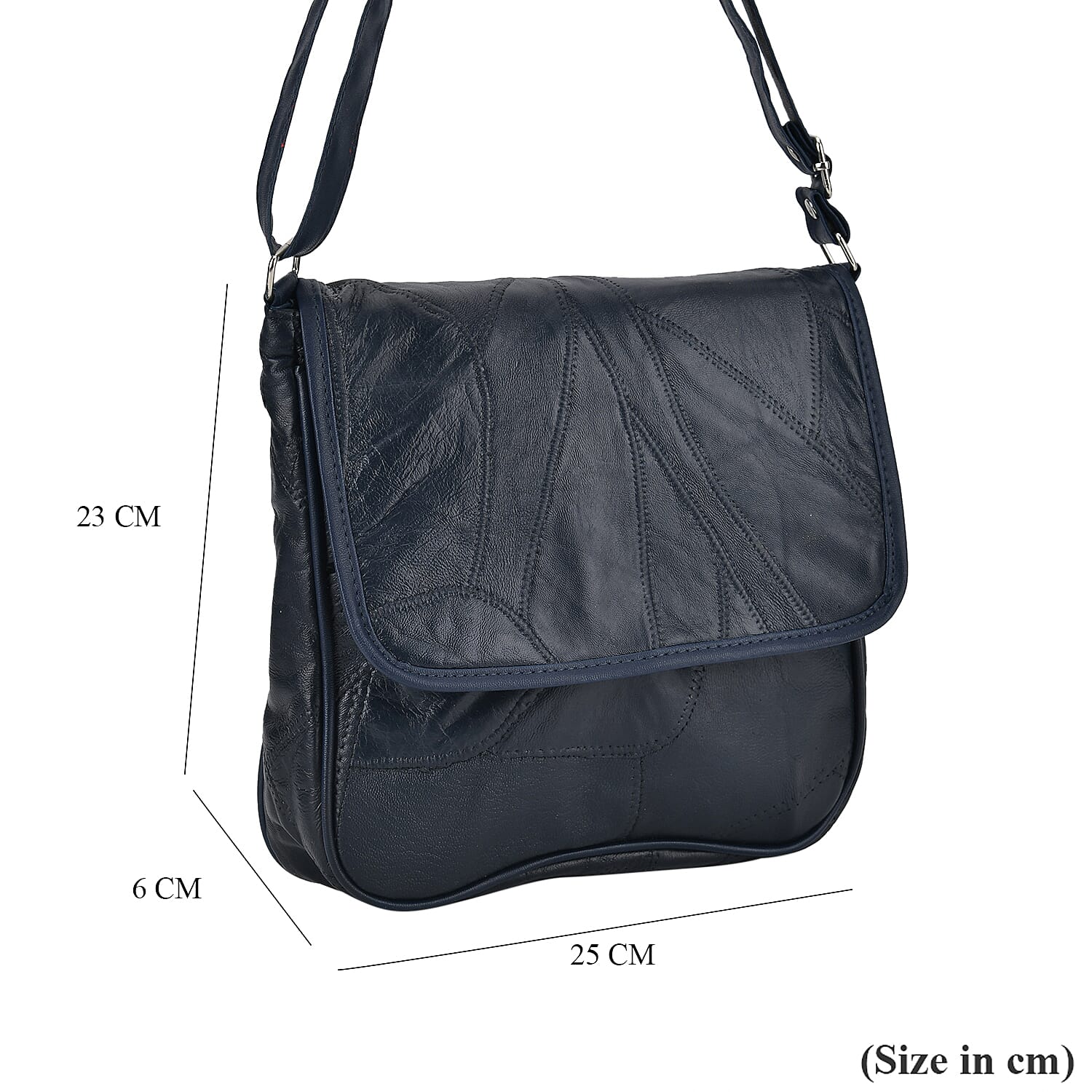 100% Patchwork Leather Solid Crossbody Bag - Blue