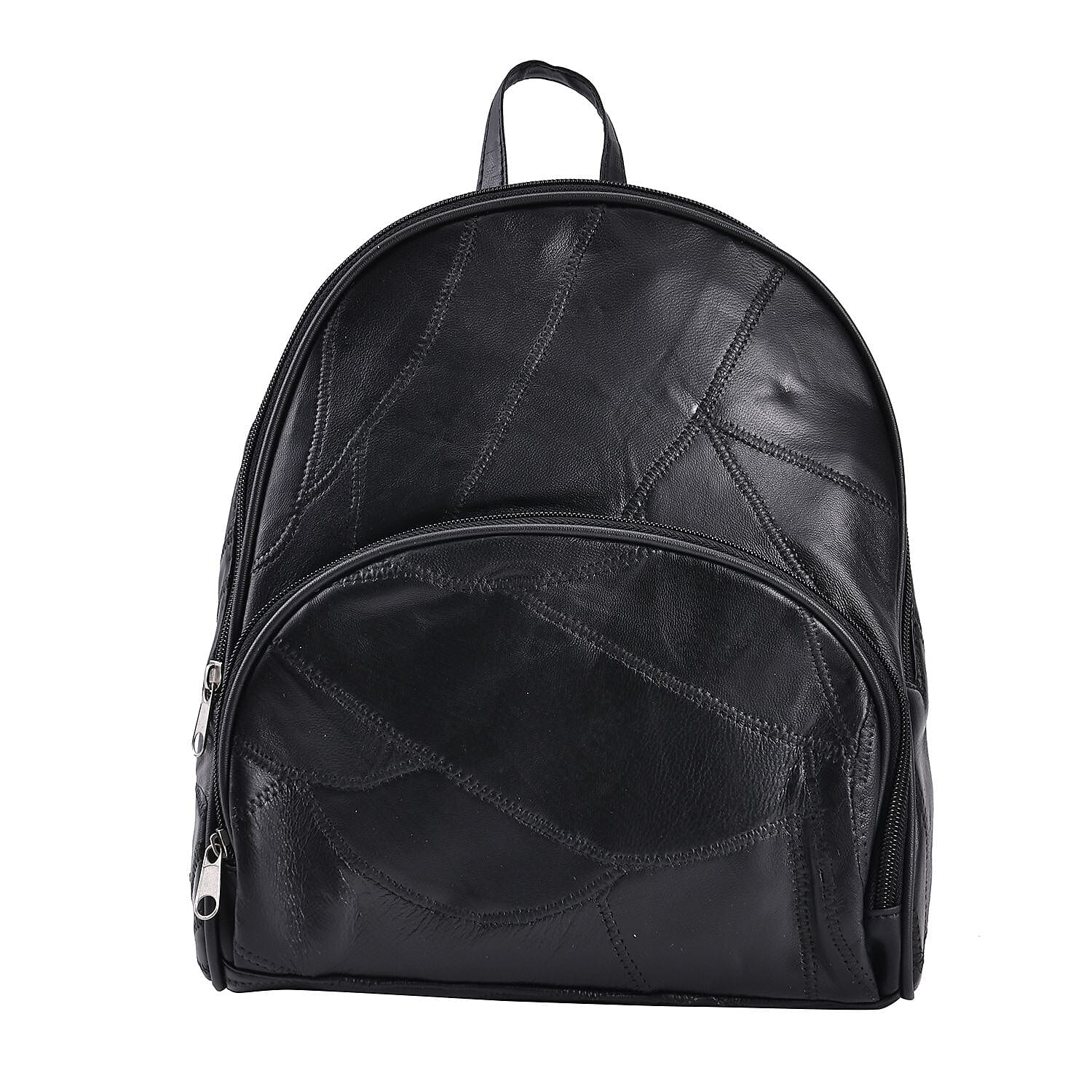 Sheepskin Leather Solid Backpack - Black