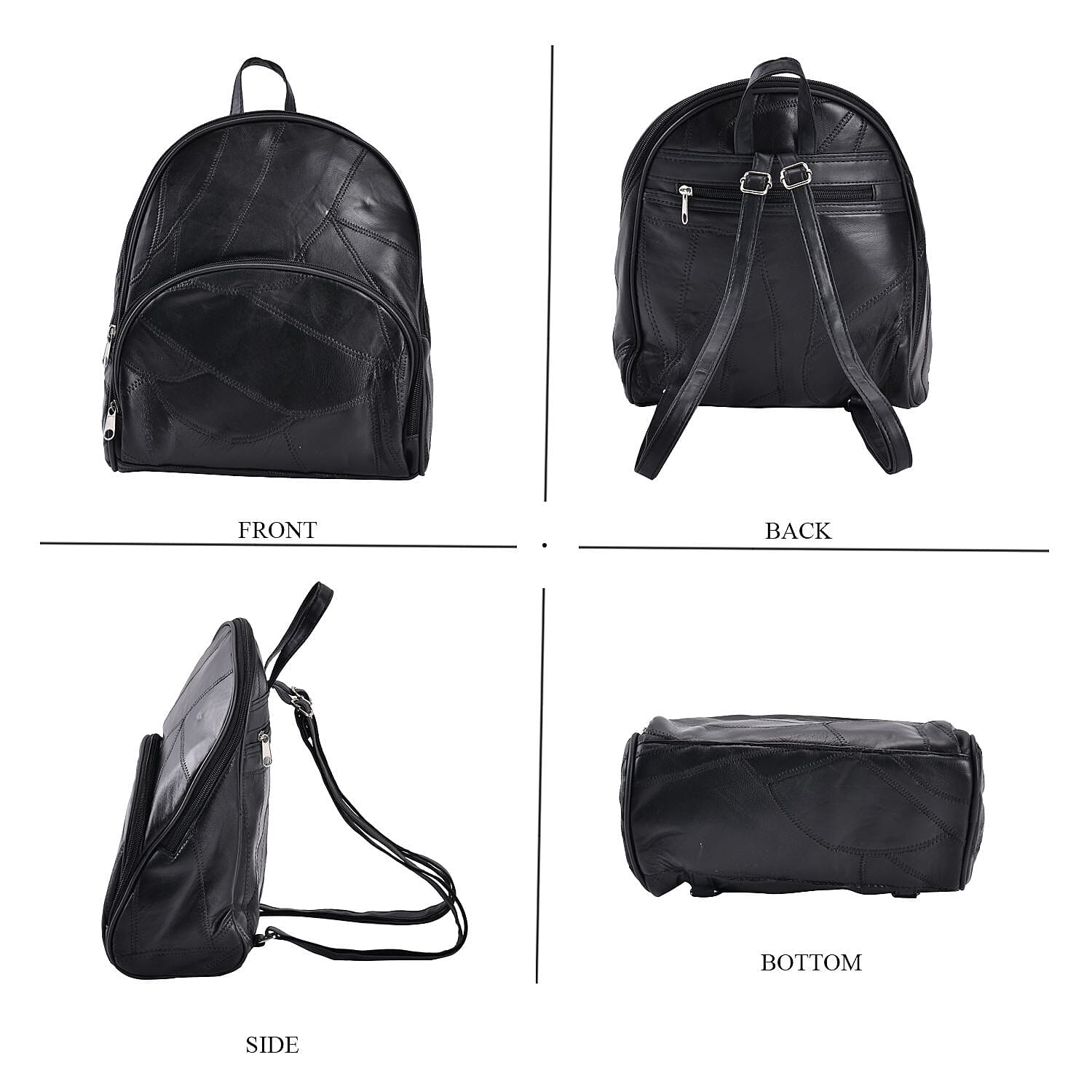 Sheepskin Leather Solid Backpack - Black