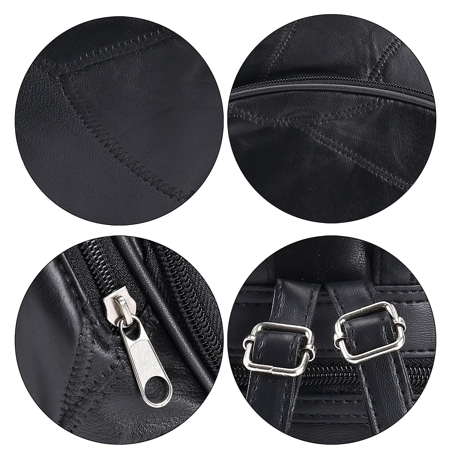 Sheepskin Leather Solid Backpack - Black