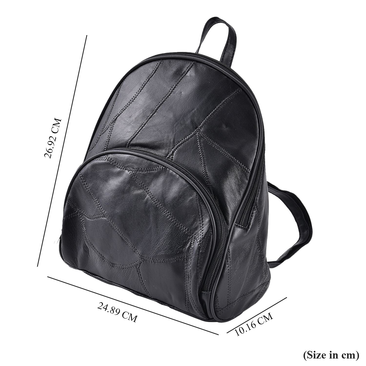 Sheepskin Leather Solid Backpack - Black