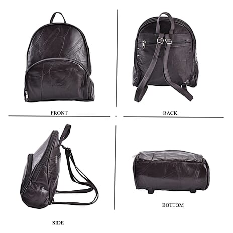 Sheepskin Leather Solid Backpack (Size 27x25x10 ) - Brown & Black