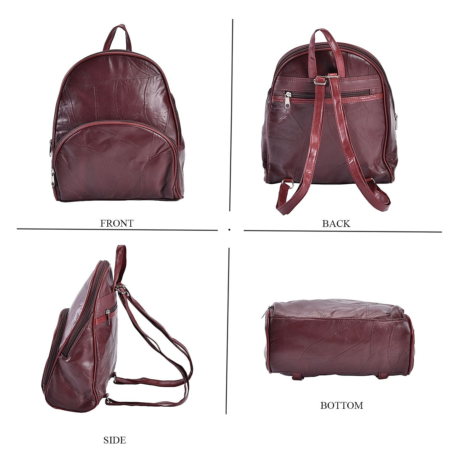 Sheepskin Leather Solid Backpack (Size 27x25x10 ) - Burgundy & Black