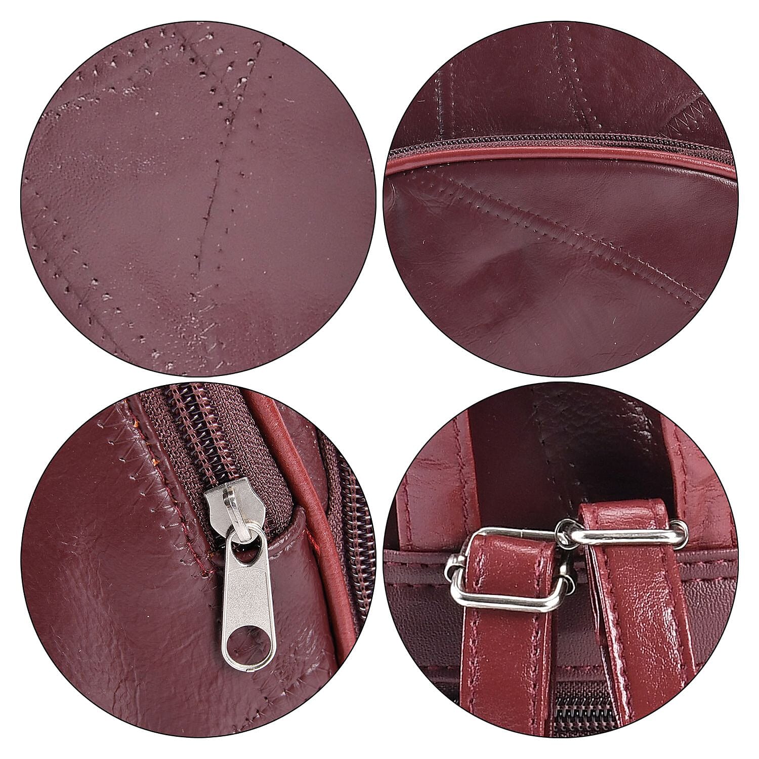 Sheepskin Leather Solid Backpack (Size 27x25x10 ) - Burgundy & Black