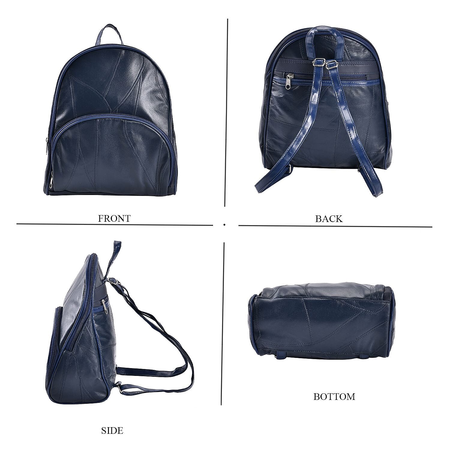 Sheepskin Leather Solid Backpack (Size 27x25x10 ) - Blue & Black