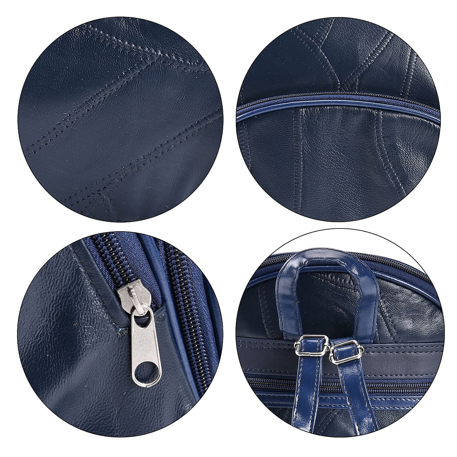 Sheepskin Leather Solid Backpack (Size 27x25x10 ) - Blue & Black