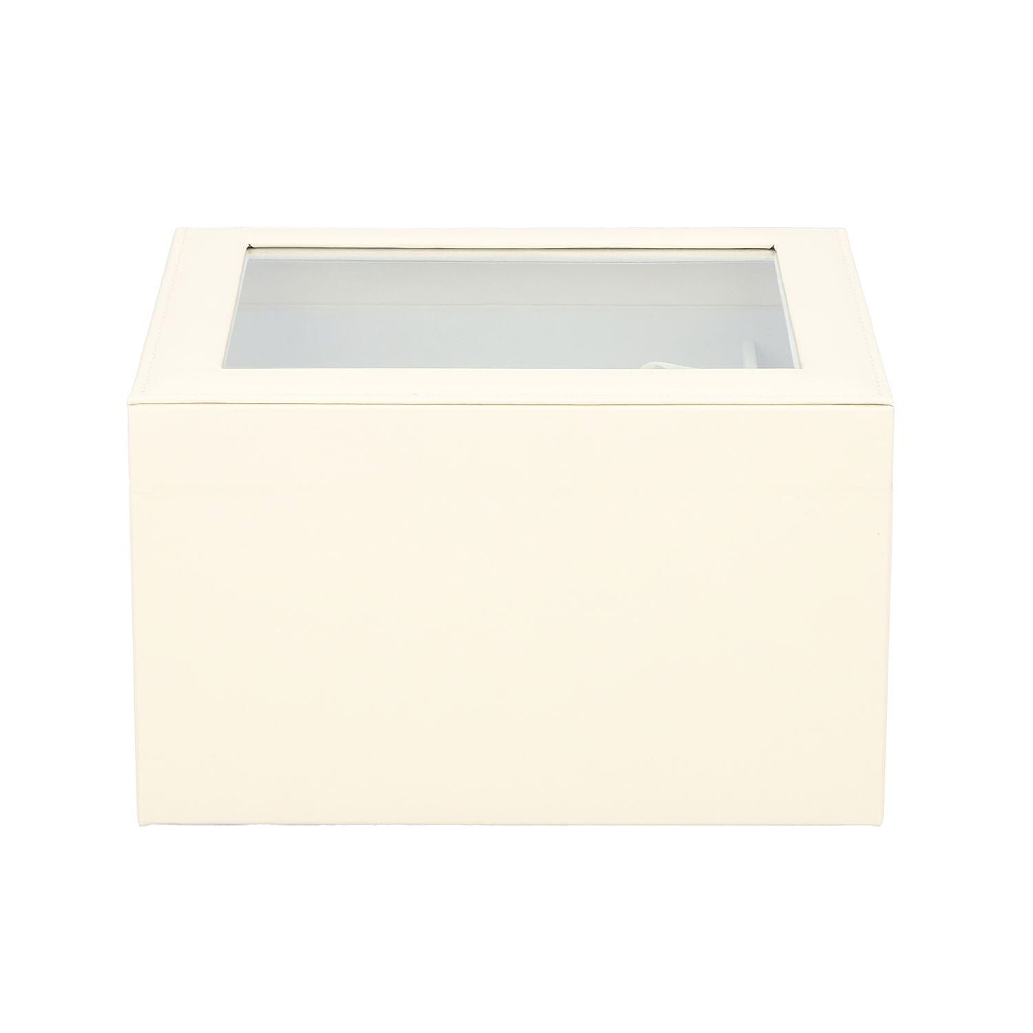 Three Layer Anti-Tarnish Jewellery Box with Transparent Glass Window at Top in Beige