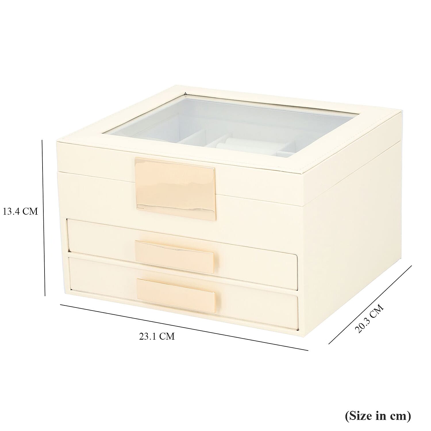 Three Layer Anti-Tarnish Jewellery Box with Transparent Glass Window at Top in Beige Three Layer Anti-Tarnish Jewellery Box with Transparent Glass Window at Top in Beige