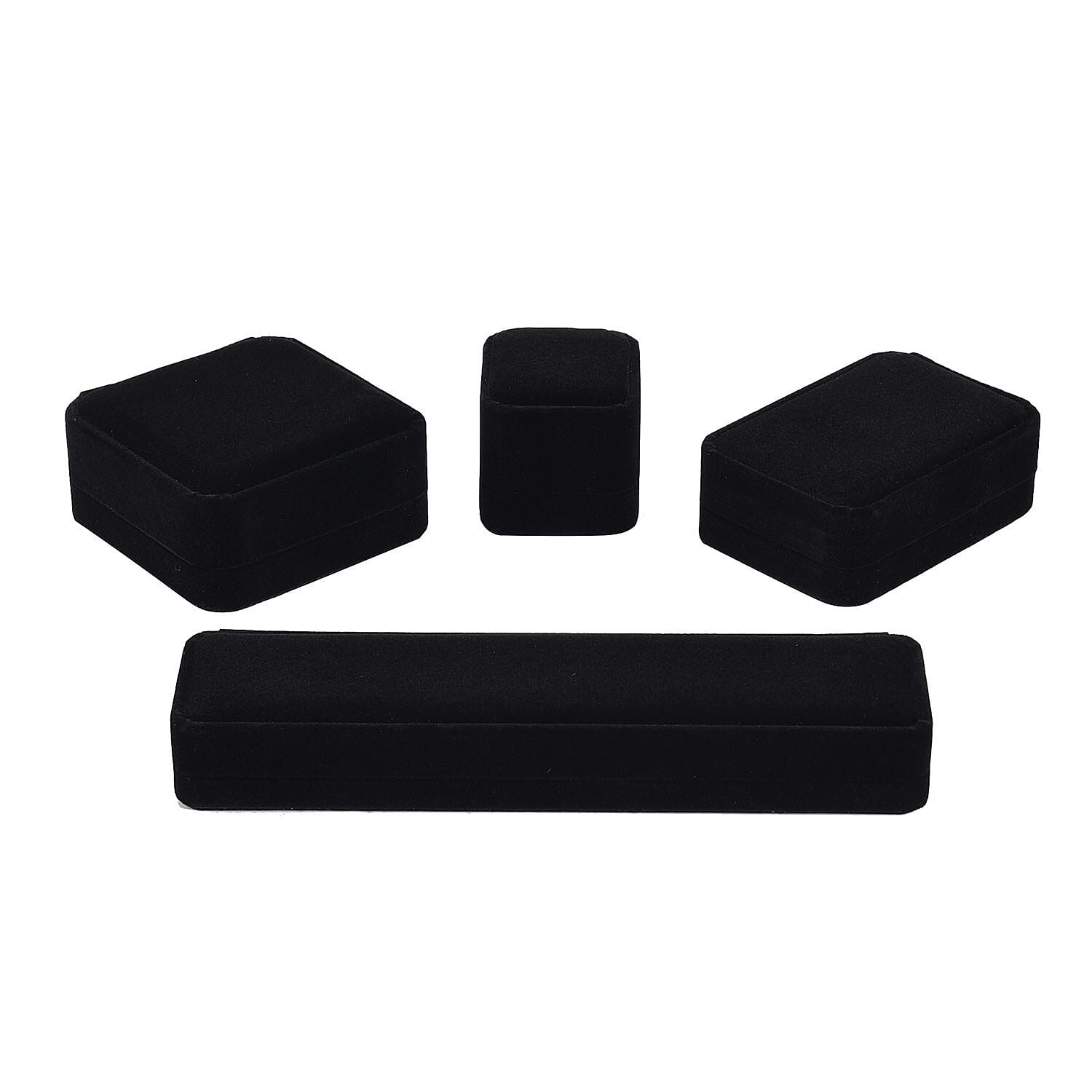 4 Piece Set - Velvet Jewellery Box (Inc. Ring Box, Pendant Box, Bracelet Box & Long Chain Box) - Black