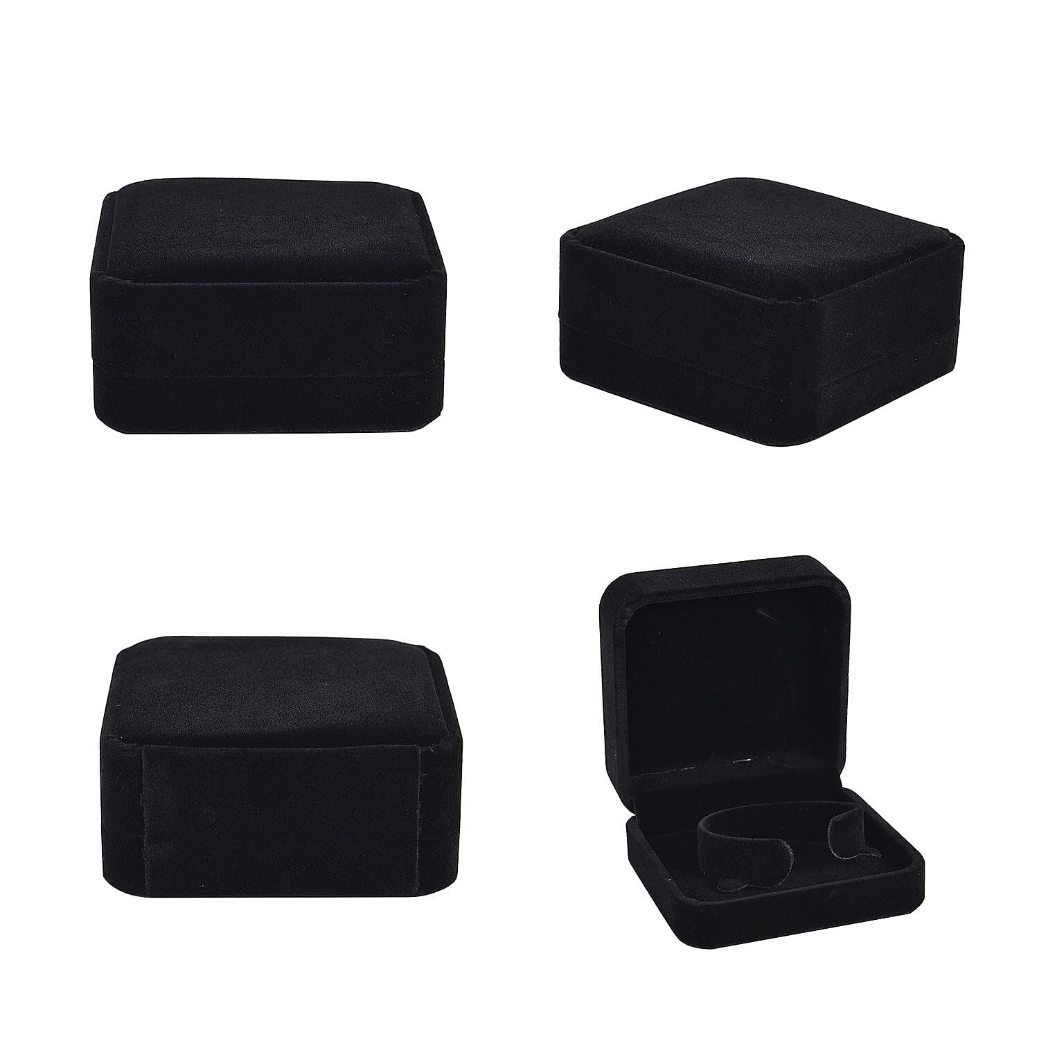 4 Piece Set - Velvet Jewellery Box (Inc. Ring Box, Pendant Box, Bracelet Box & Long Chain Box) - Black