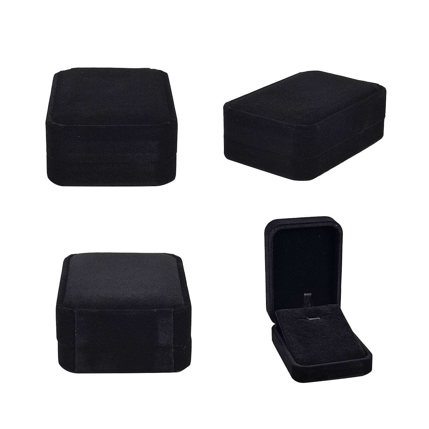 4 Piece Set - Velvet Jewellery Box (Inc. Ring Box, Pendant Box, Bracelet Box & Long Chain Box) - Black