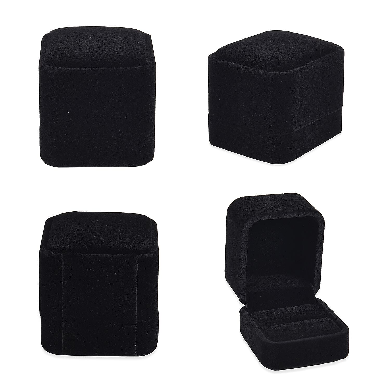 4 Piece Set - Velvet Jewellery Box (Inc. Ring Box, Pendant Box, Bracelet Box & Long Chain Box) - Black