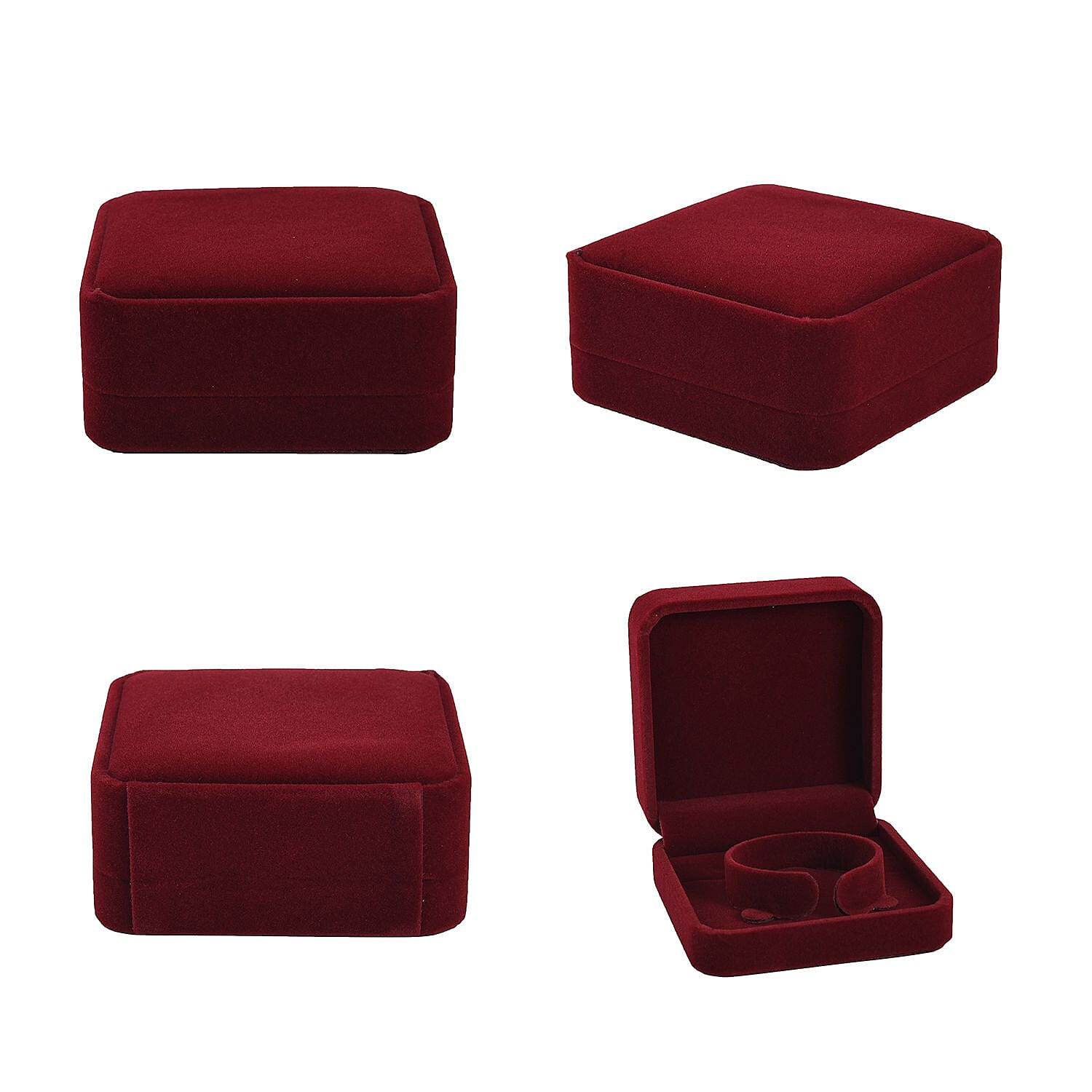 4 Piece Set - Velvet Jewellery Box (Inc. Ring Box, Pendant Box, Bracelet Box & Long Chain Box) - Wine Red