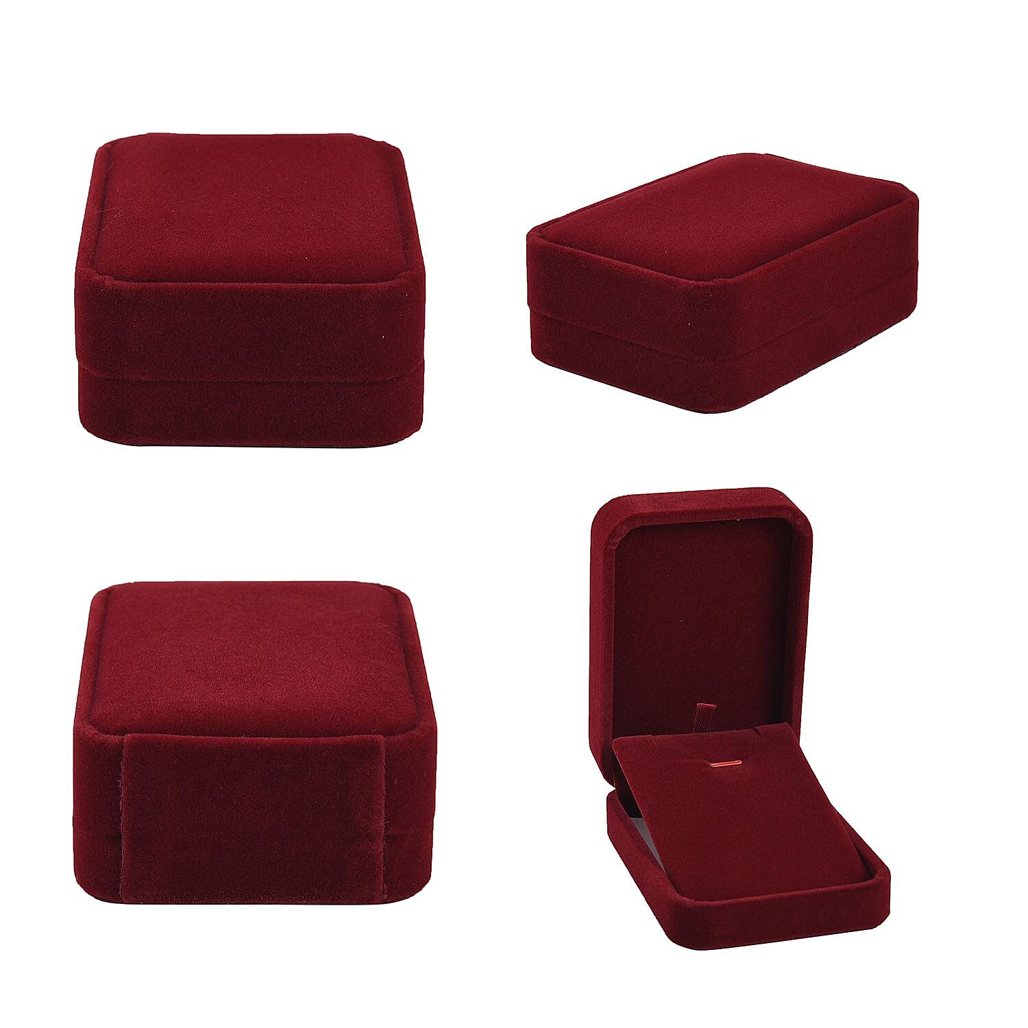 4 Piece Set - Velvet Jewellery Box (Inc. Ring Box, Pendant Box, Bracelet Box & Long Chain Box) - Wine Red