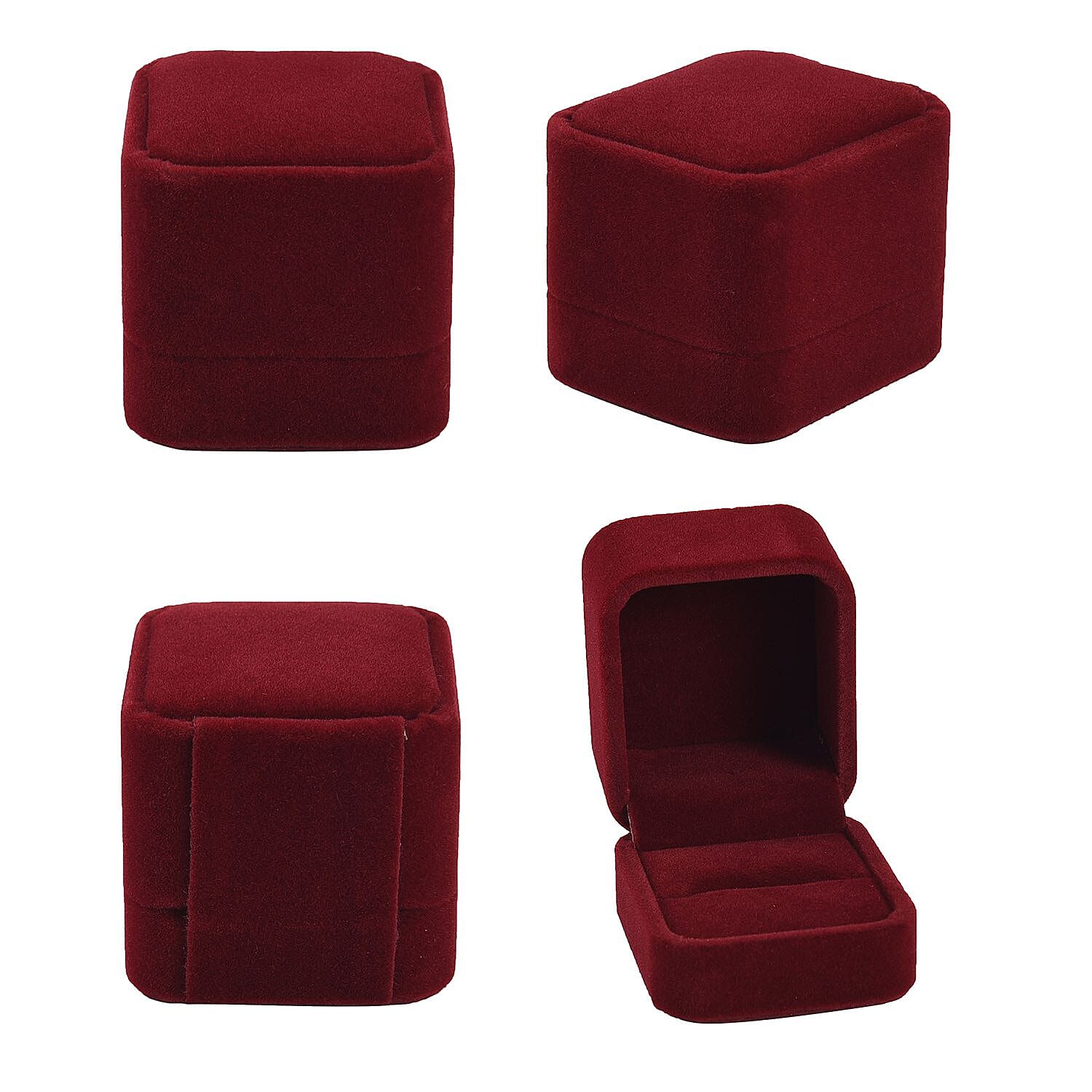 4 Piece Set - Velvet Jewellery Box (Inc. Ring Box, Pendant Box, Bracelet Box & Long Chain Box) - Wine Red
