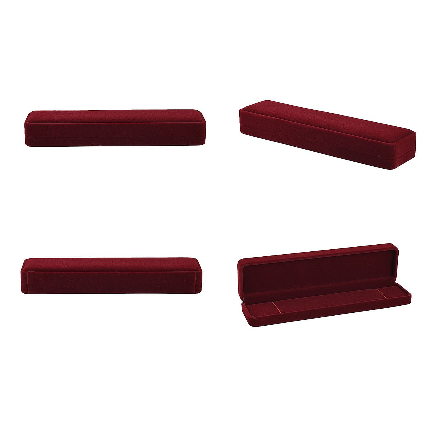 4 Piece Set - Velvet Jewellery Box (Inc. Ring Box, Pendant Box, Bracelet Box & Long Chain Box) - Wine Red