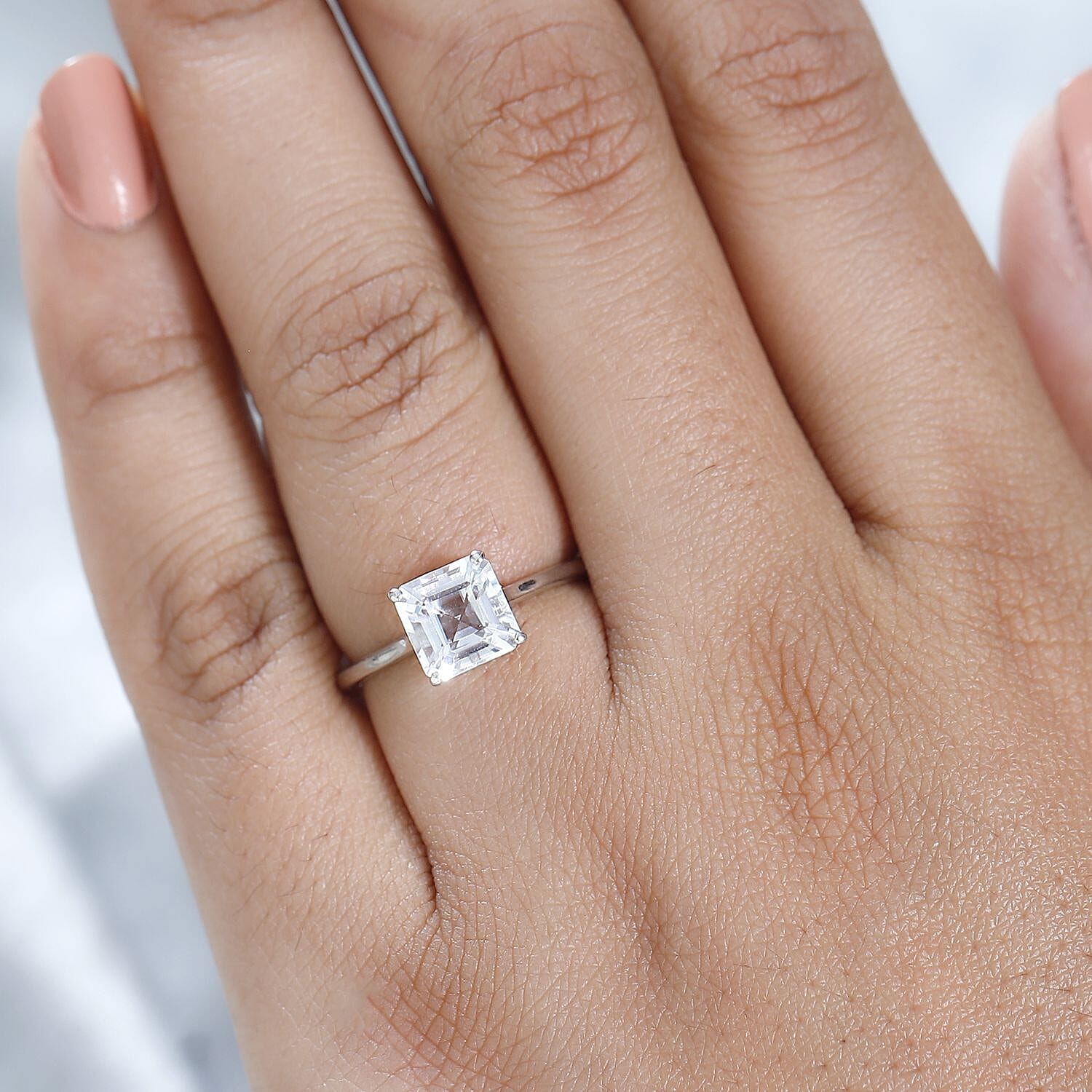 Petalite Solitaire Ring in Platinum Overlay Sterling Silver 1.34 Ct.