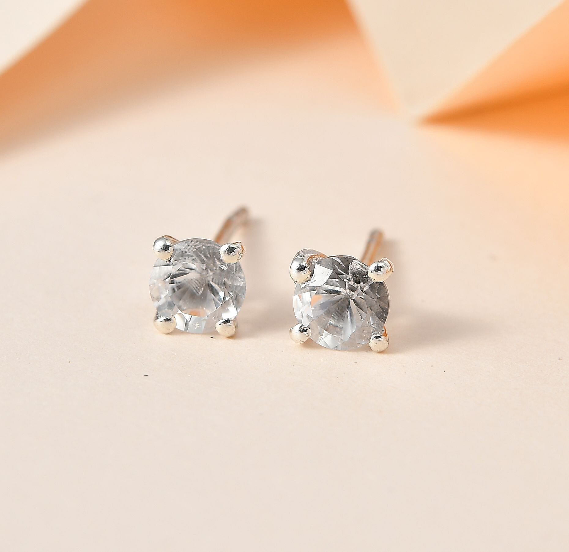 One Time Closeout - Petalite Solitaire Stud Earrings in Platinum Overlay Sterling Silver